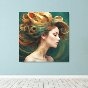 Toile "Virelle" - Opulence dans les vagues émeraude