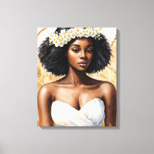 Toile Virgo Black Woman Aquarelle Zodiac Portrait