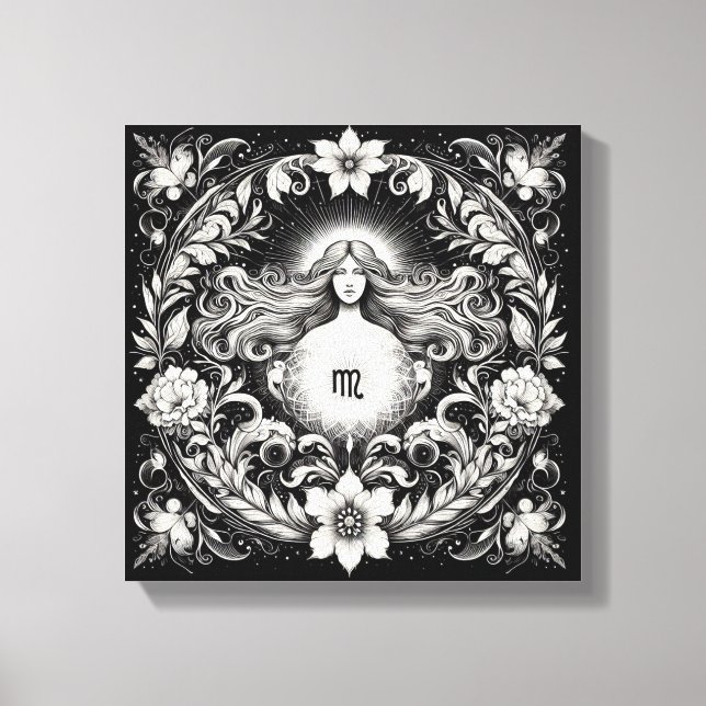 Toile Virgo Botanical Goddess Etching Wall Decor (Recto)