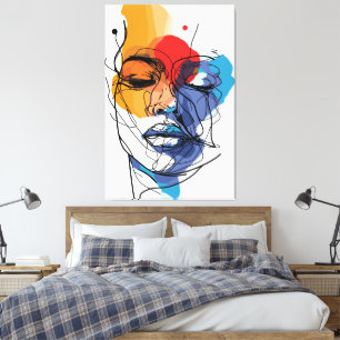 Toile Visage artistique abstrait en lignes fluides