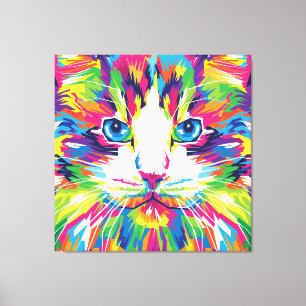 Toile Visage de Chat Design Géométrique Prismatique-3245