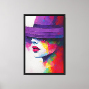 Toile Visage de femme Abstraite colorée avec Casquette v