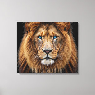 Toile Visage majestueux de lion aux yeux bleus   Faune A