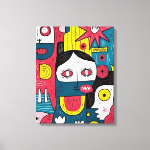 Toile Visages Pop Art Abstrait - Expression Doodle moder