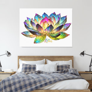 Toile Vitre Coloré Fleur de Lotus Colorée sur Fond Blanc