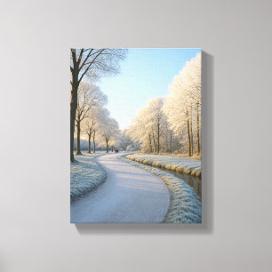 Toile Voie hivernale neige avec arbres gelés