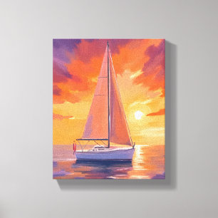 Toile Voile au coucher du soleil   Peinture océanique cô