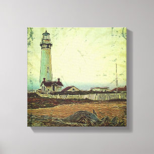 Toile voile marin peinture à l'huile vintage phare