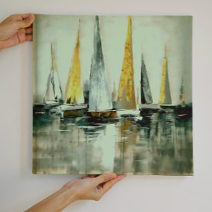 Toile Voiles bleues Flaxon Jaune et Greige sur eau plate