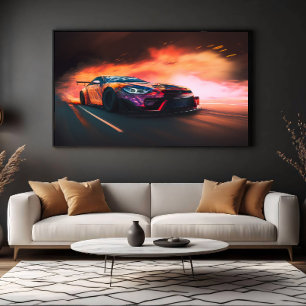 Toile Voiture de Drift à Grande Vitesse Néon Numérique C