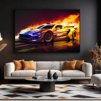 Voiture de sport de course enflammée, art numériqu