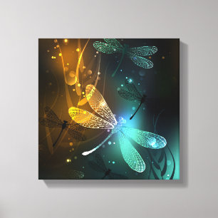 Toile Vol de libellule verte lumineuse