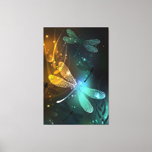 Toile Vol de libellule verte lumineuse