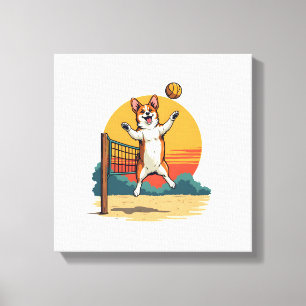 Toile Volleyball Corgi Vintage Illustration Vectoriel Co