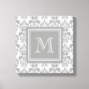 Toile Votre monogramme, motif gris 2 de damassé