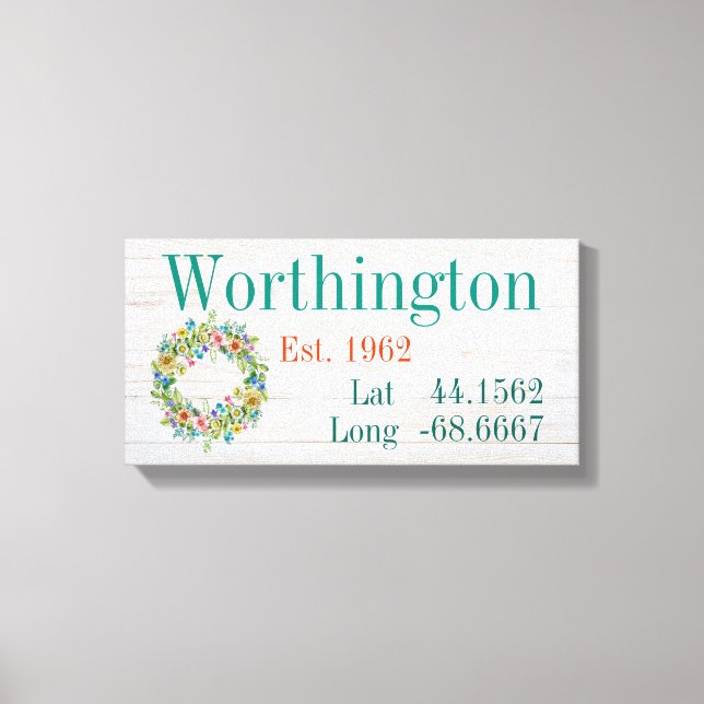 Toile Votre nom de famille Latitude et Longitude (Recto)