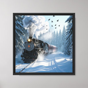 Toile Voyage en train nostalgique d'hiver