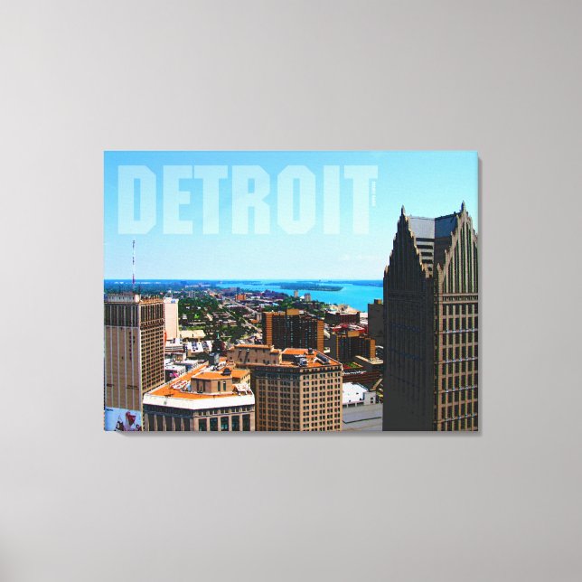 Toile Vue aérienne de Detroit City Skyline (Recto)