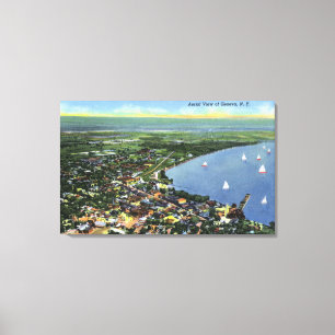 Toile Vue aérienne de la ville, voiliers sur le lac