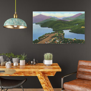 Toile Vue aérienne des lacs Placid et miroir