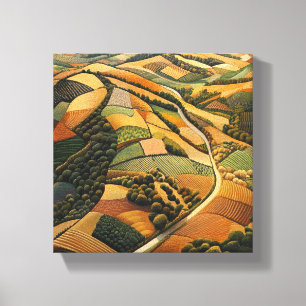 Toile Vue aérienne des terres agricoles automnales