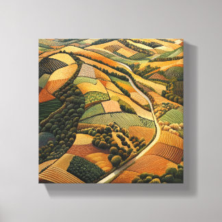 Toile Vue aérienne des terres agricoles automnales