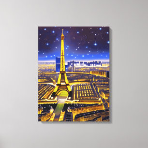 Toile Vue aérienne d'Imaginaire de Paris sous les étoile