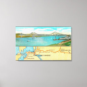 Toile Vue aérienne du pont Carquinez et de la carte