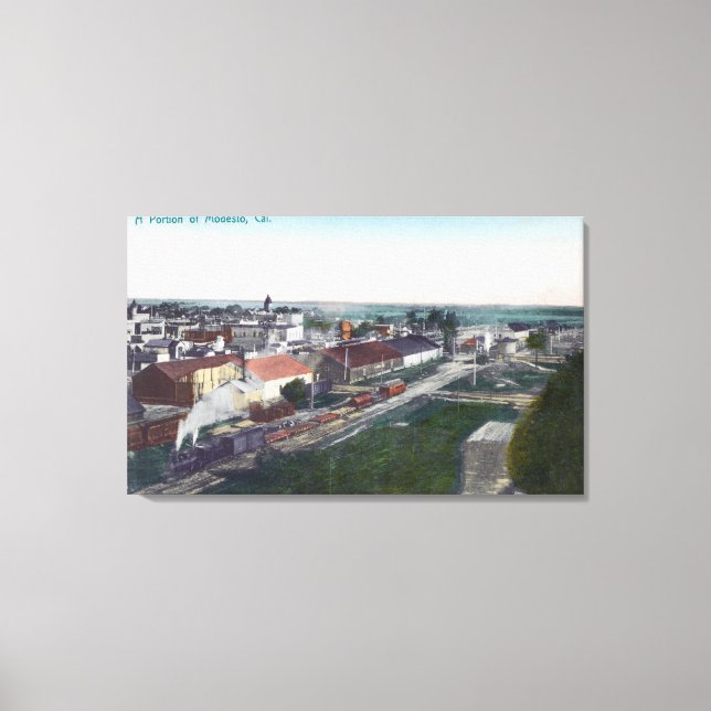 Toile Vue aérienne d'une partie de CityModesto, CA (Recto)
