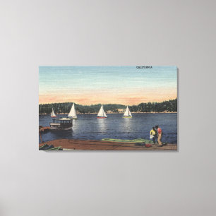 Toile Vue de dock, de lac, et de voiliers