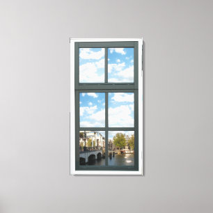 Toile Vue de fenêtre de Chambre de canal d'Amsterdam