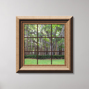 Toile Vue de fenêtre encadrée par bois de Faux d'art d
