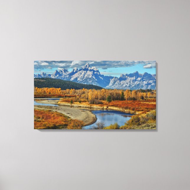 Toile Vue de la rivière Grand Teton Mountains à l'automn (Recto)