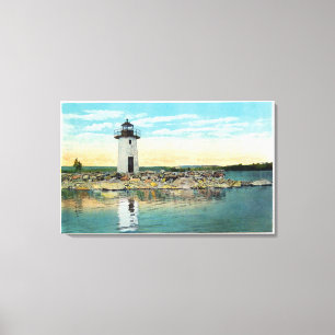 Toile Vue de lac Cobbosseecontee et du phare