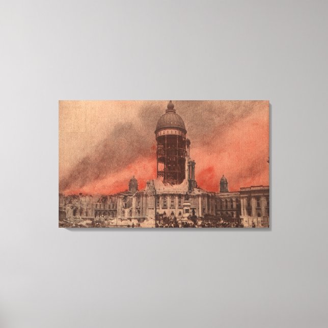Toile Vue de l'hôtel de ville après le tremblement de te (Recto)