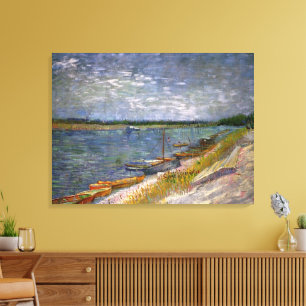 Toile Vue de Van Gogh de rivière avec des bateaux