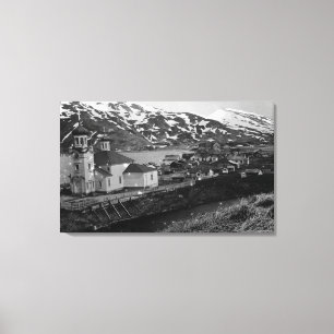 Toile Vue de ville d'Unalaska, photographie de l'Alaska