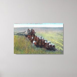 Toile Vue des agriculteurs moissonnant avec le cheval