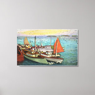 Toile Vue des gélules et des navires au quai