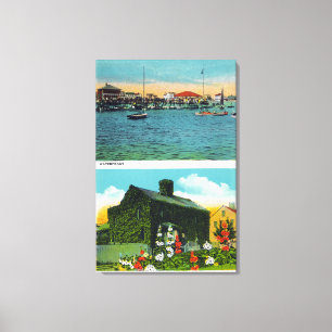 Toile Vue du bord de mer, vieux cottage de lierre sur la