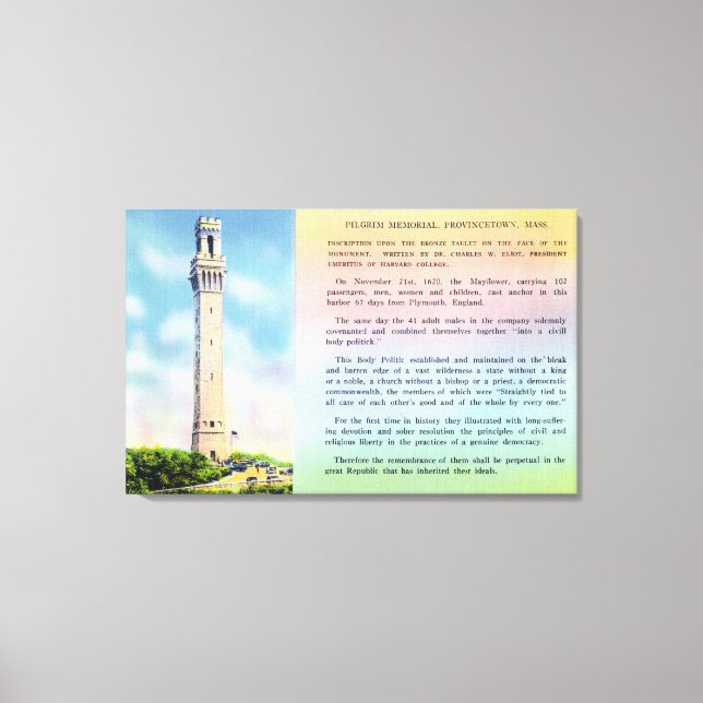 Toile Vue du Mémorial du pèlerin et bref renseignements (Recto)