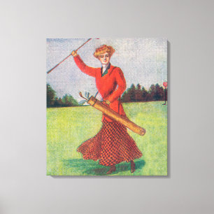 Toile Vue d'une femme dans jouer au golf rouge