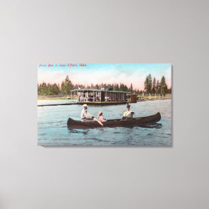 Toile Vue d'une péniche sur le lac