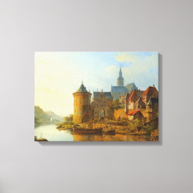 Toile Vue d'une ville hollandaise le long du Rhin (Recto)