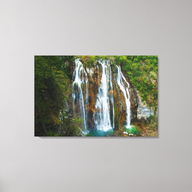 Toile Vue en hauteur sur la cascade, Croatie (Recto)