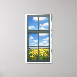 Toile Vue Fenêtre Tulipes Jaunes