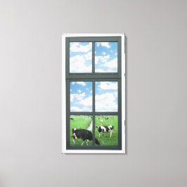 Toile Vue Fenêtre Vaches Faux