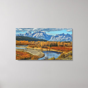 Toile Vue grande de rivière de montagnes de Teton en