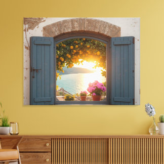 Toile Vue méditerranéenne sur la fenêtre et balcon au ci
