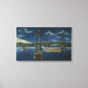 Toile Vue nocturne du pont de la route du centre-Hudson